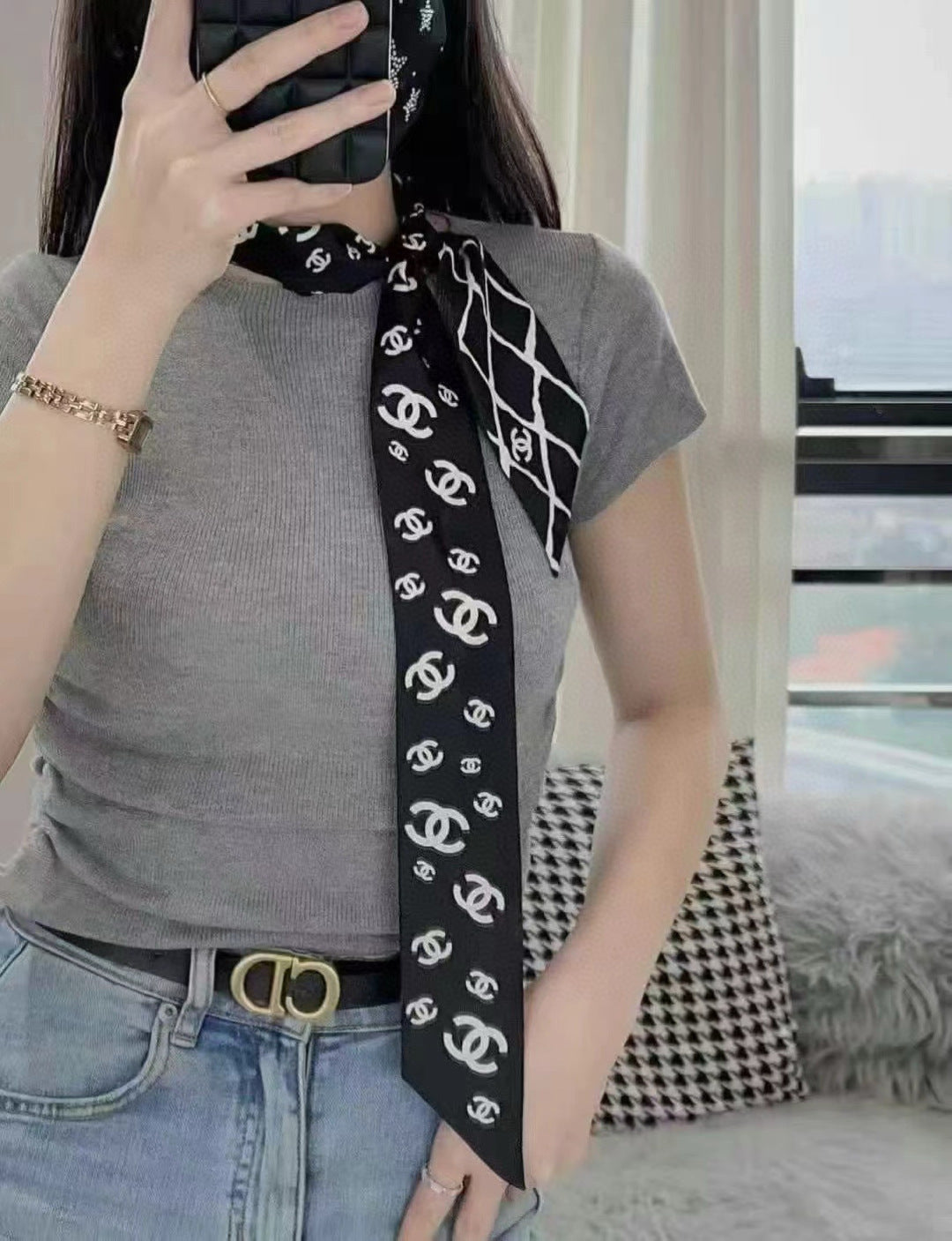 CC Twilly Mini Scarf 105 Black Silk Twill 147674