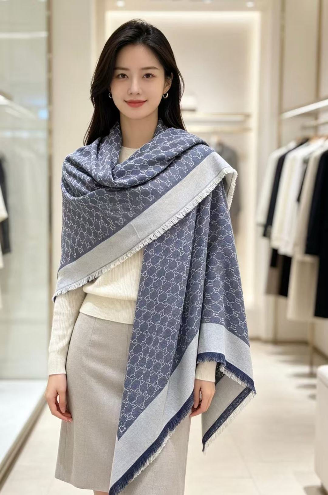GG 26s Scarf 140 In Cashmere And Silk 521951