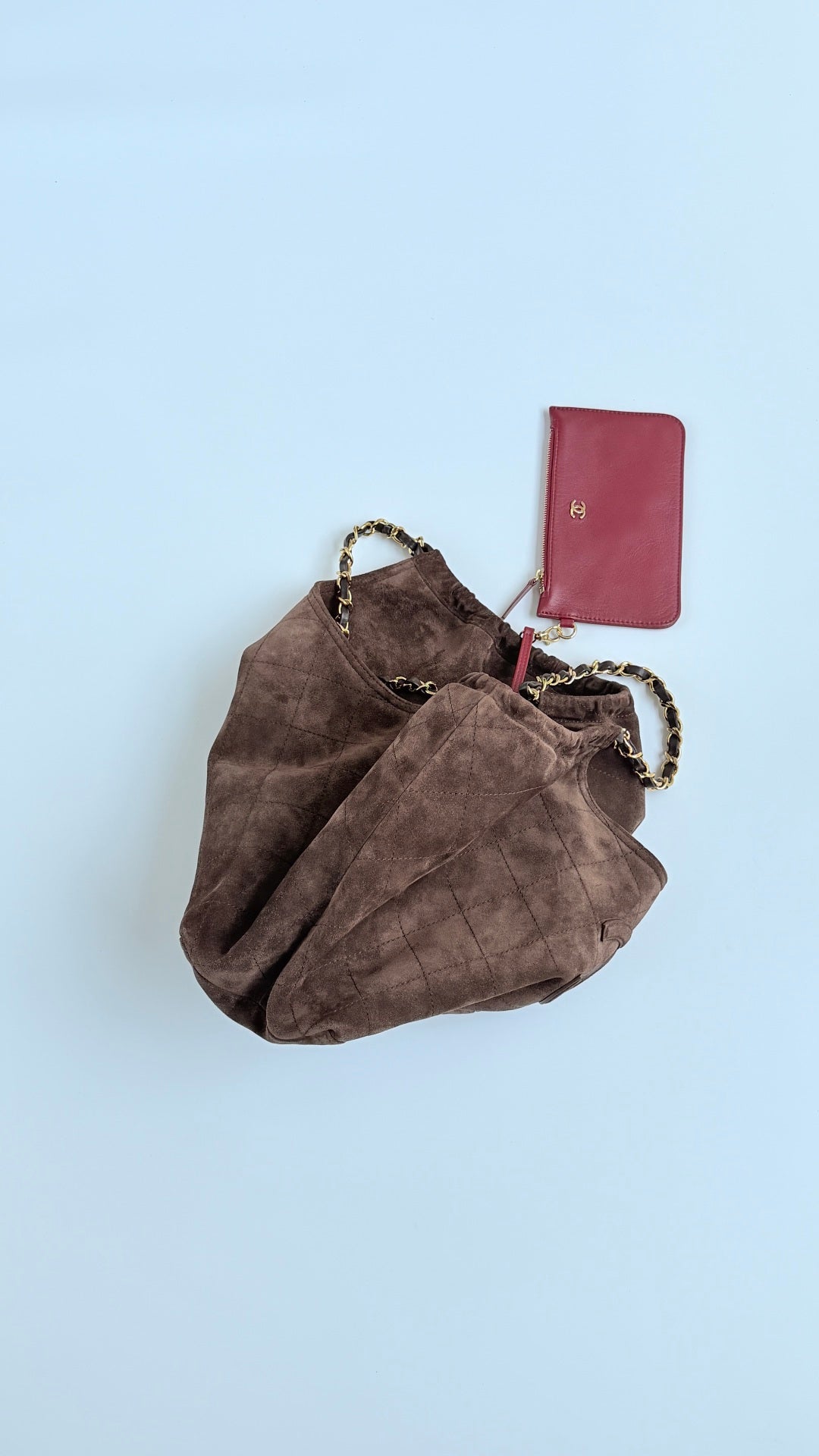 CC 26s Cabas Hobo Brown Suede With Burgundy Pouch