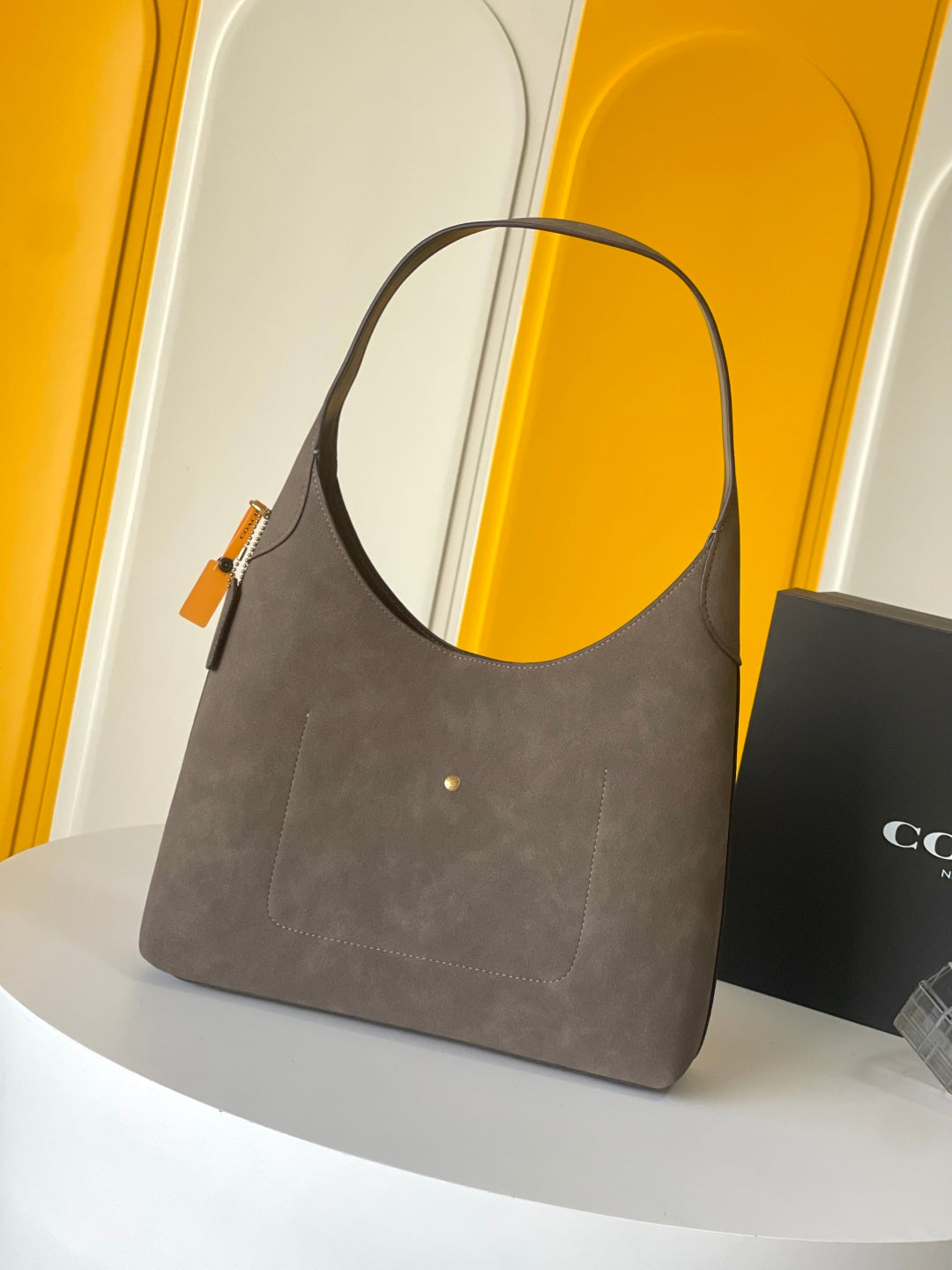 Coach Brooklyn Shoulder Bag 34cm Taupe Suede