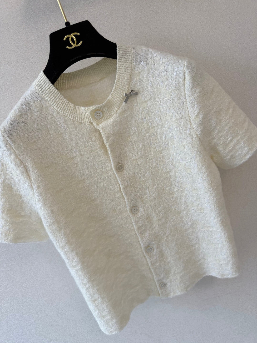 CD 26s Short-Sleeved Cardigan Cream Cotton Wool 423139