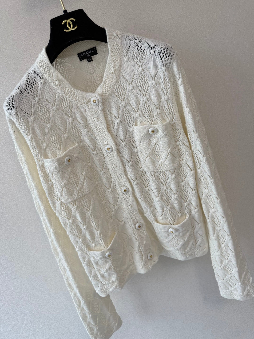 CC 26s Diamond Pattern Knit Cardigan Cream Wool Cotton 423141