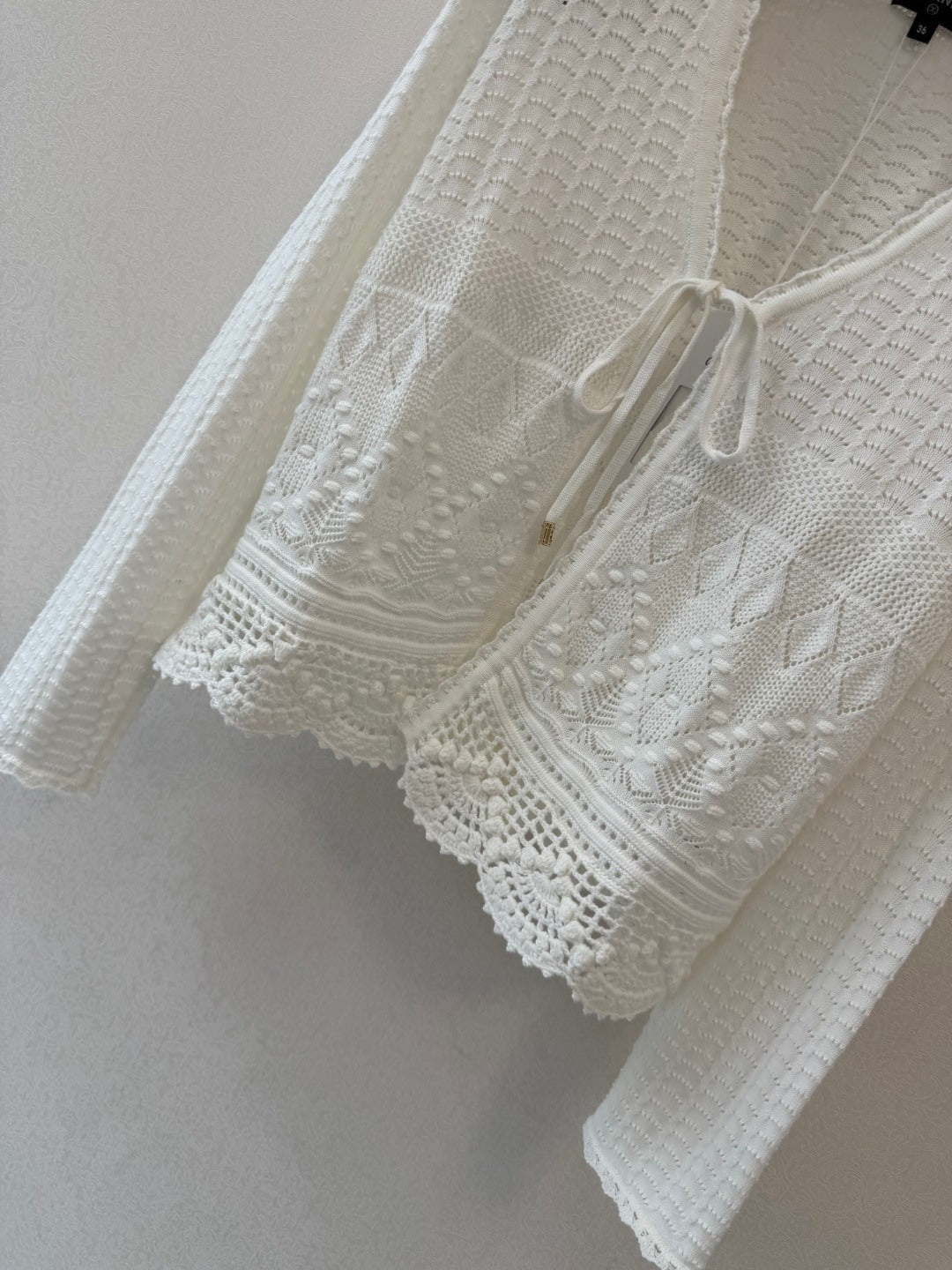 CC 26s Open-Knit Bow Cardigan White Wool 423115