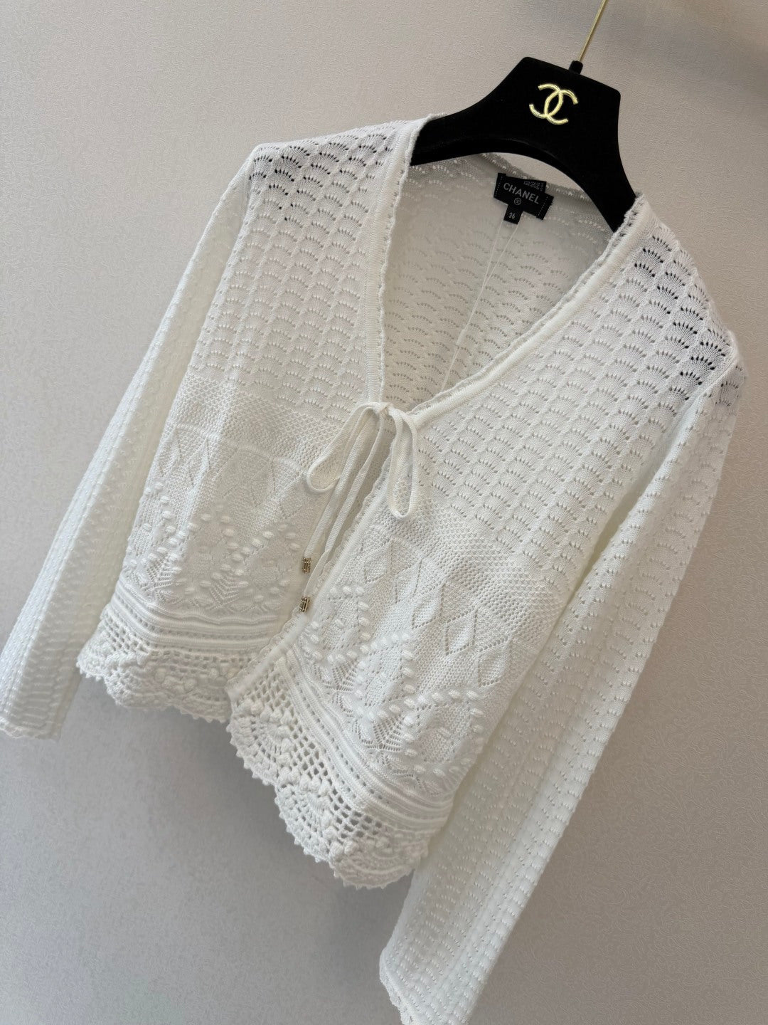 CC 26s Open-Knit Bow Cardigan White Wool 423115