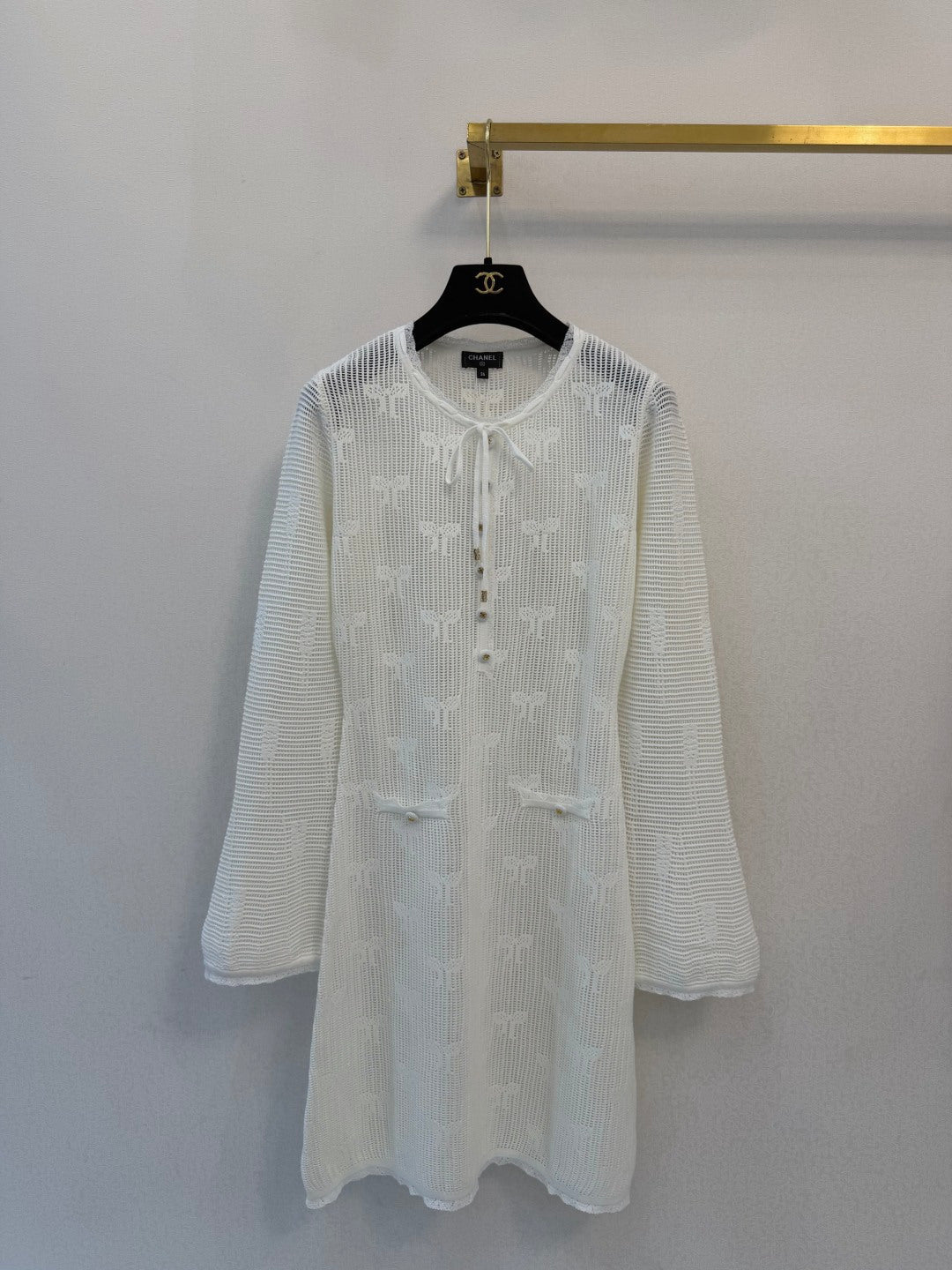 CC 26s Round Neck Long Sleeve Dress White Cotton Silk Tencel 424816