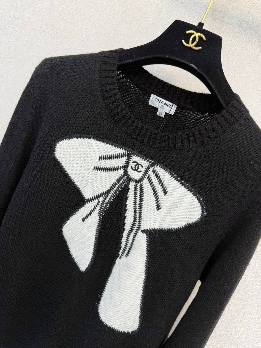 CC 26s Crew Neck Long-Sleeved Top Black Wool 424802