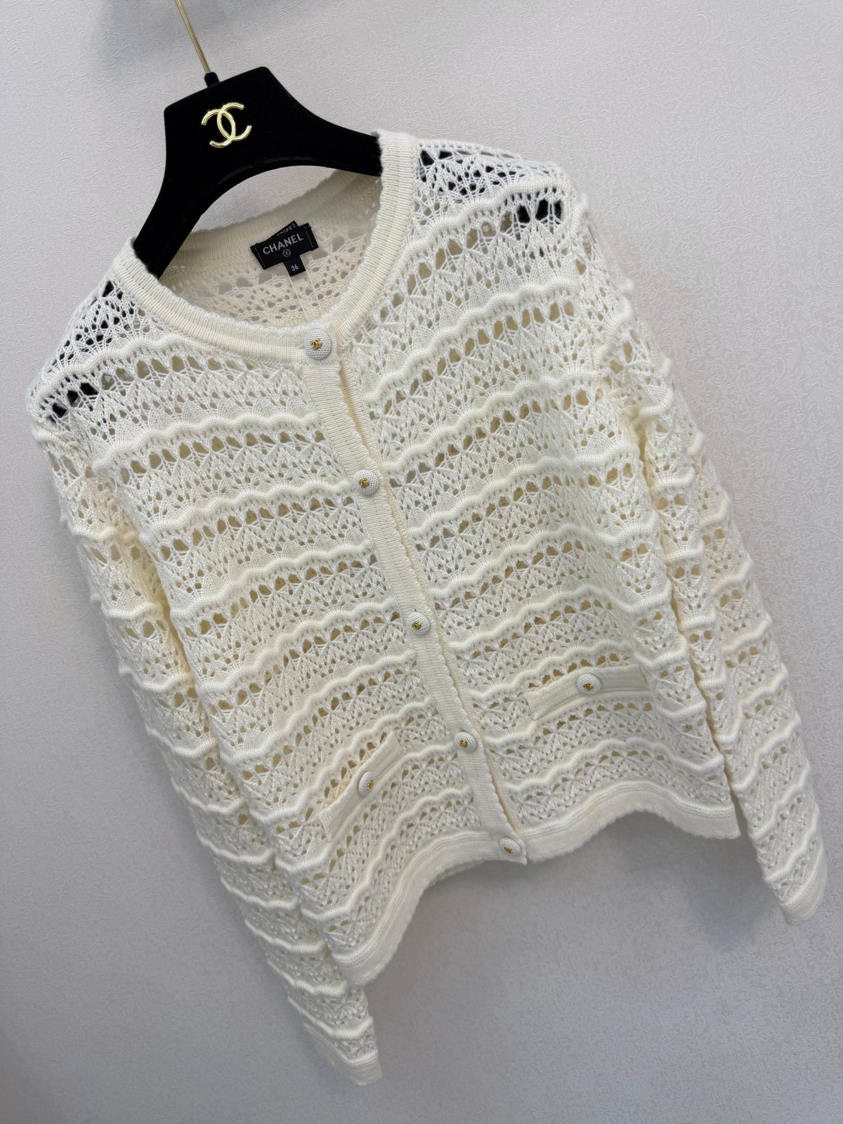 Chanel 26s Twinset Open-Knit Cardigan Camisole White 429796