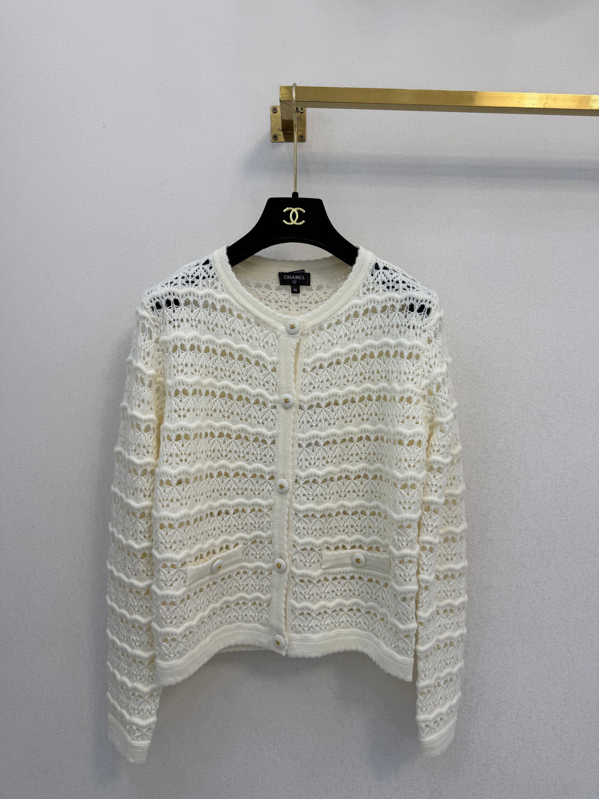 Chanel 26s Twinset Open-Knit Cardigan Camisole White 429796