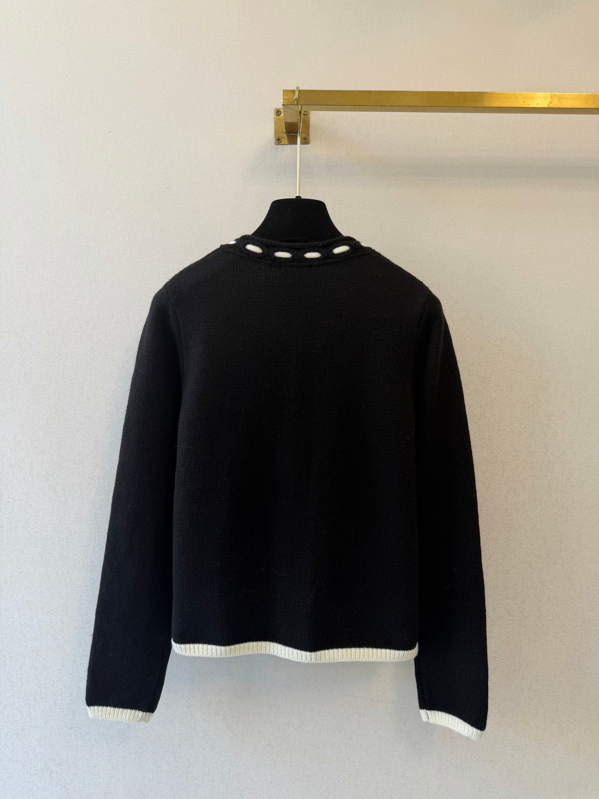 Chanel 26s Cardigan Contrast Trim Black Wool Cashmere 429782