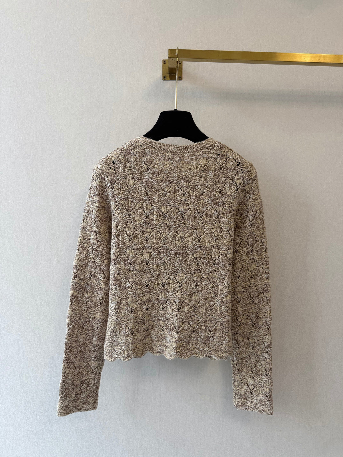 Chanel 26s Open Knit Cardigan Beige Cotton Wool 429779