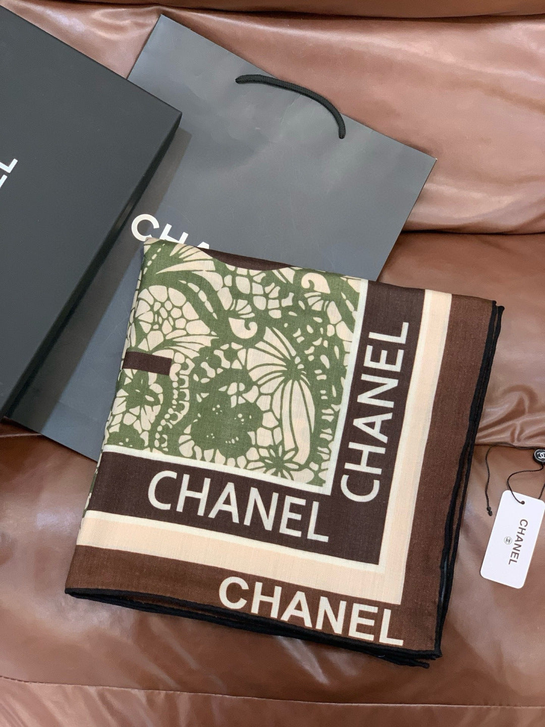 CC 25s Scarf 140cm Green Brown Cashmere 965406