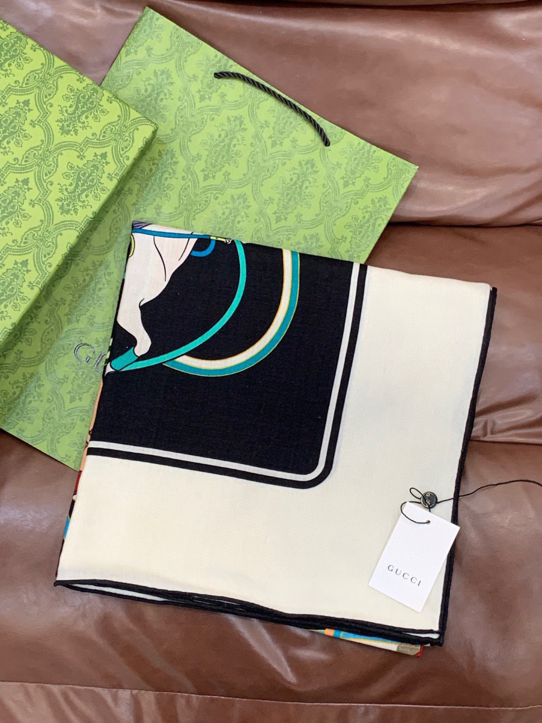 GG Double-sided Scarf White Black 135CM Cashmere Silk 143720