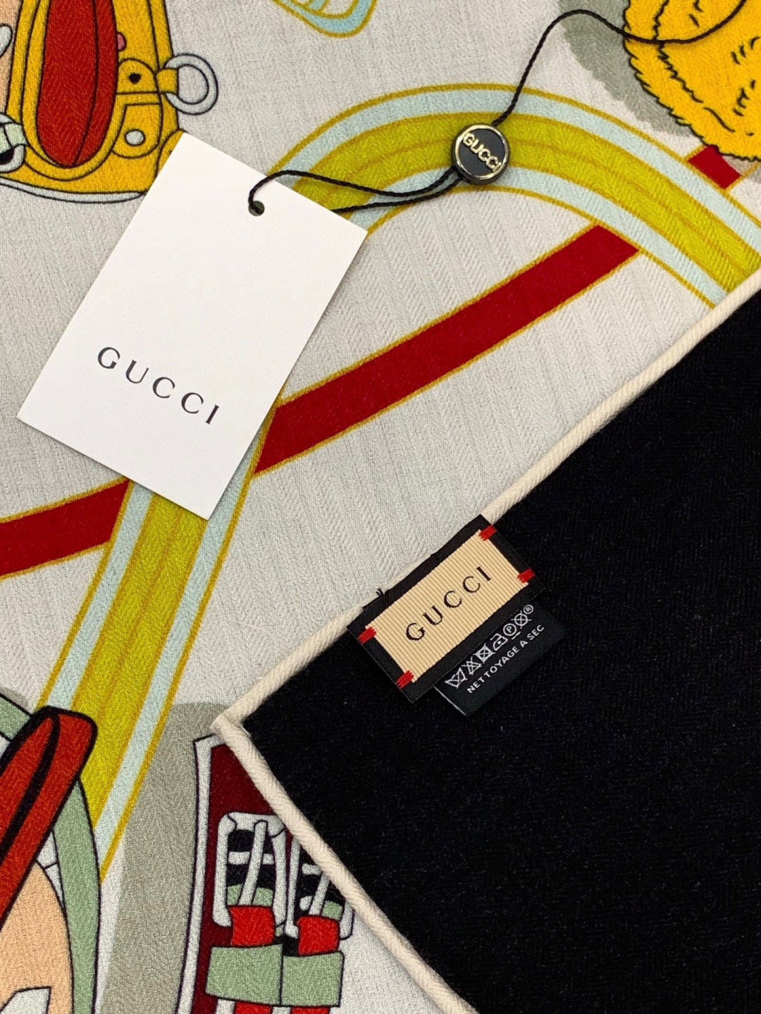 GG Double-sided Scarf Black White 135CM Cashmere Silk 143721
