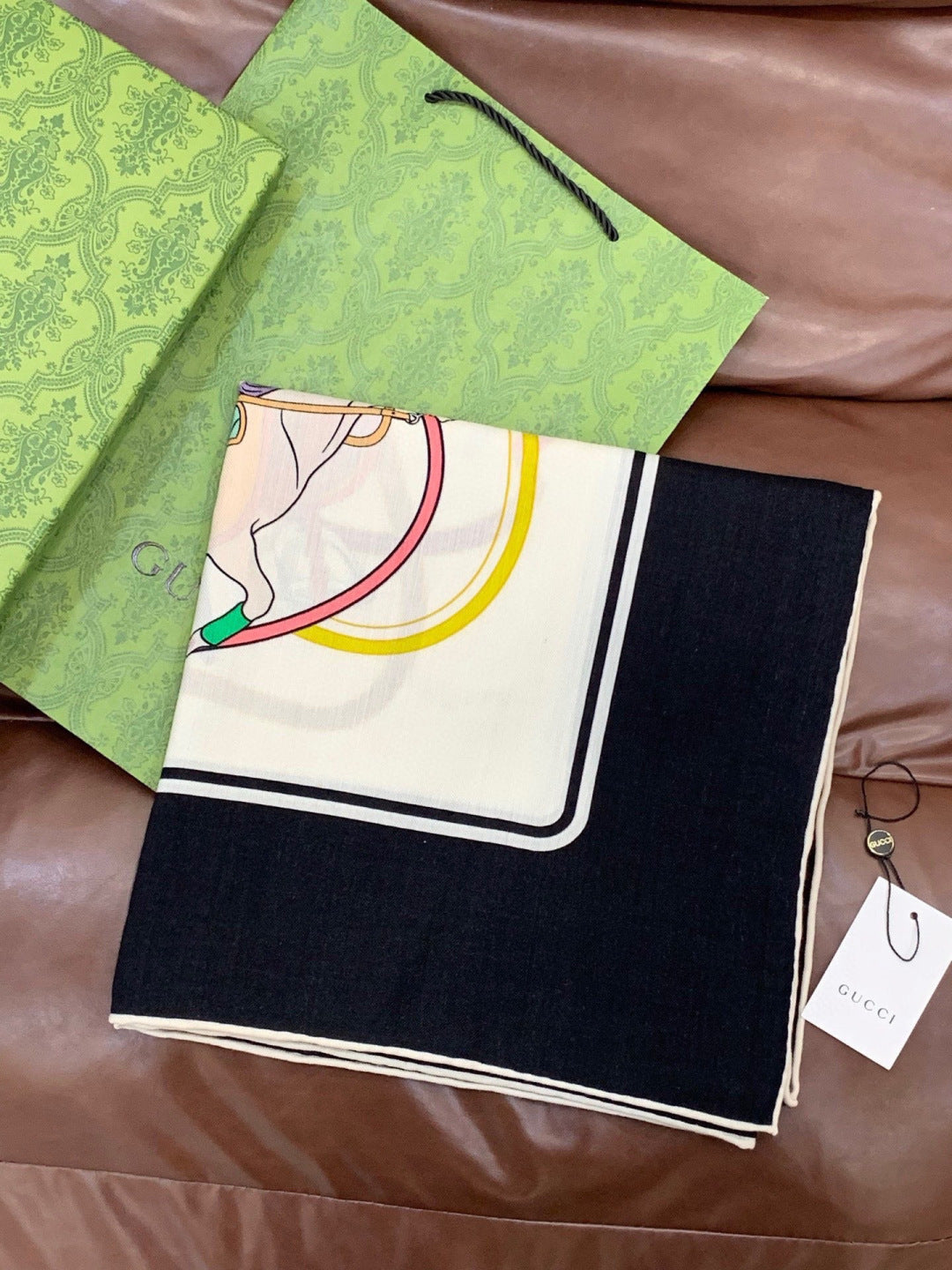 GG Double-sided Scarf Black White 135CM Cashmere Silk 143721