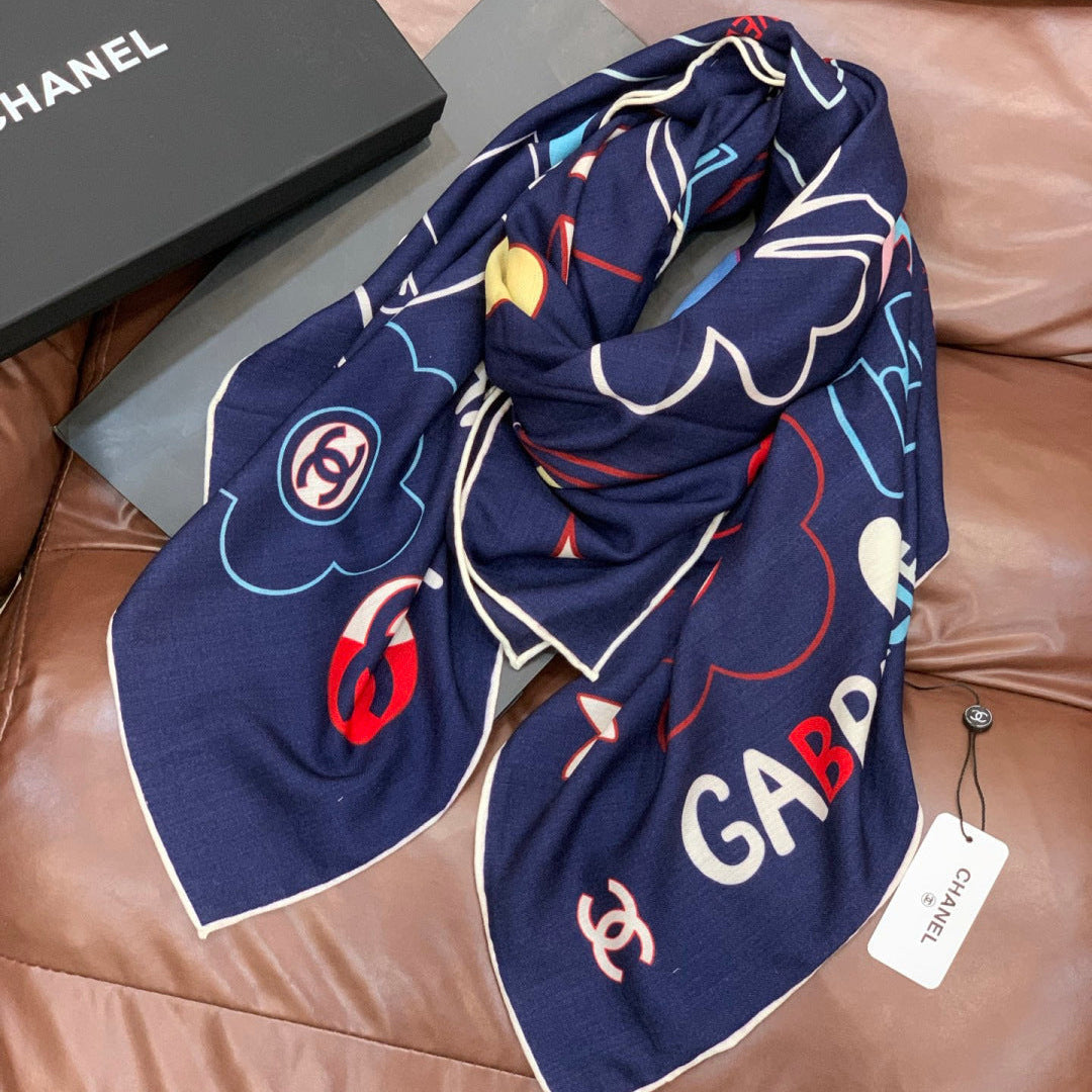 CC Scarf 135cm Navy Blue Mulberry Silk Cashmere 143722