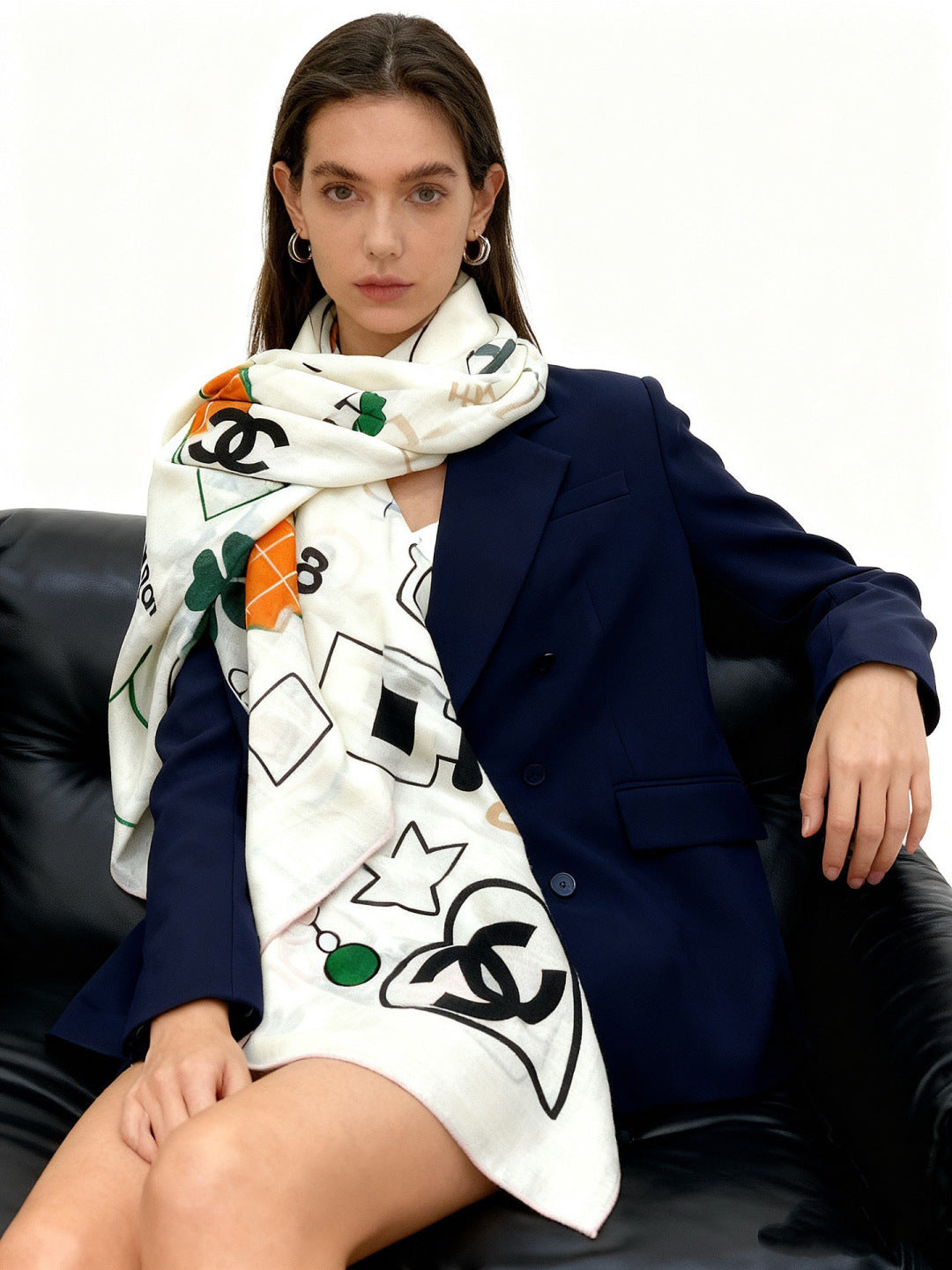 CC Scarf 135cm White Mulberry Silk Cashmere 143723