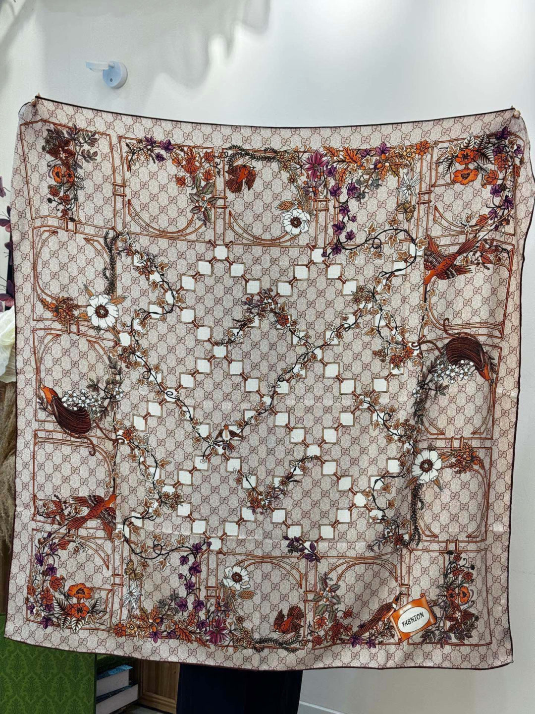 GG Printed Silk Twill Carré 140 cm Brown Multicolour Mulberry Silk Twill 153148