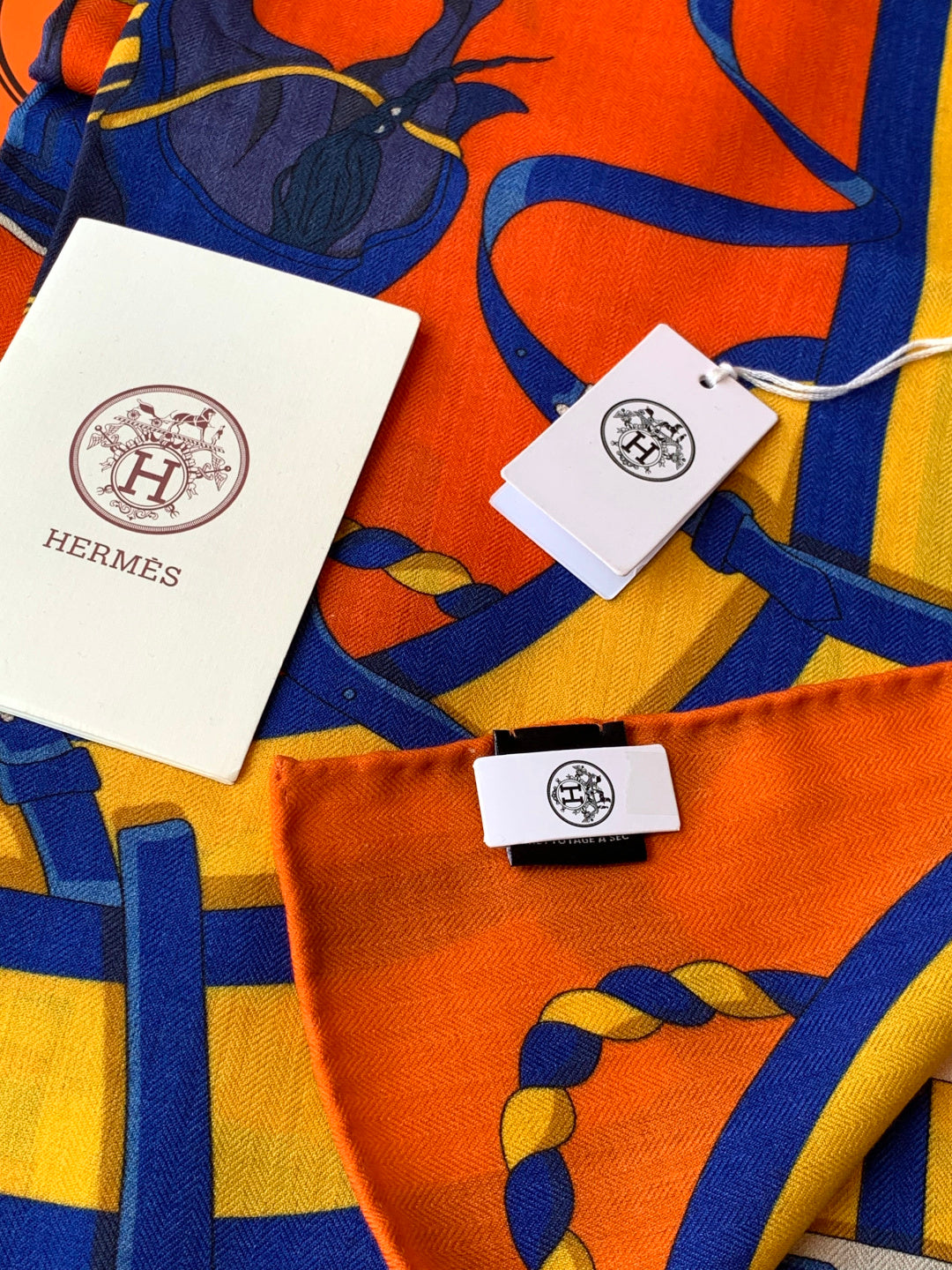 HM 26s Double-sided Scarf 140cm Orange Silk Cashmere 153157