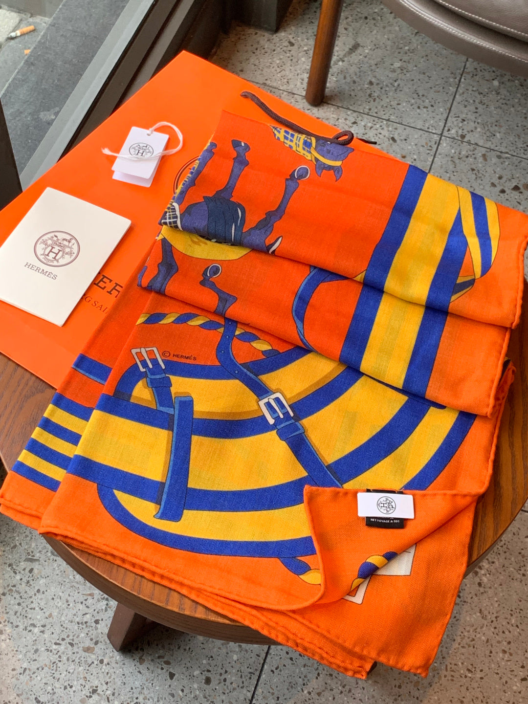 HM 26s Double-sided Scarf 140cm Orange Silk Cashmere 153157