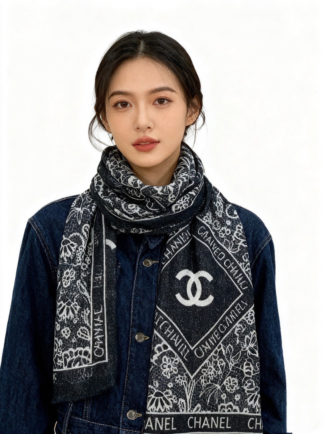 CC Double-Sided Scarf 100*200cm Black White Cashmere 153173