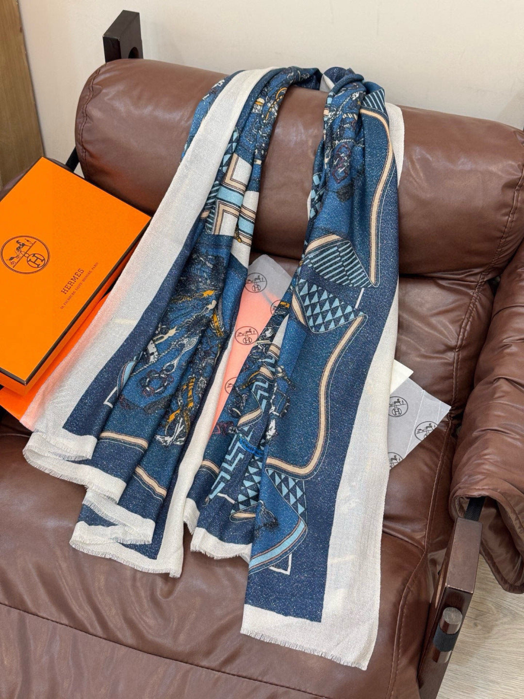 HM 26s Double-sided Scarf 200*100 Bleu Jeans Cashmere 153174