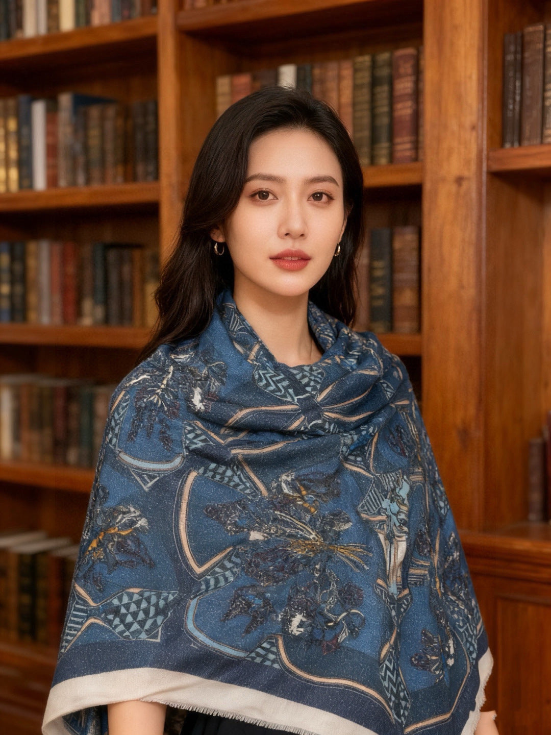 HM 26s Double-sided Scarf 200*100 Bleu Jeans Cashmere 153174