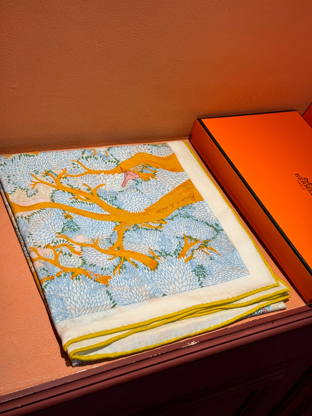 Retour a la Nature Scarf 140cm Yellow Colorful Cashmere Silk