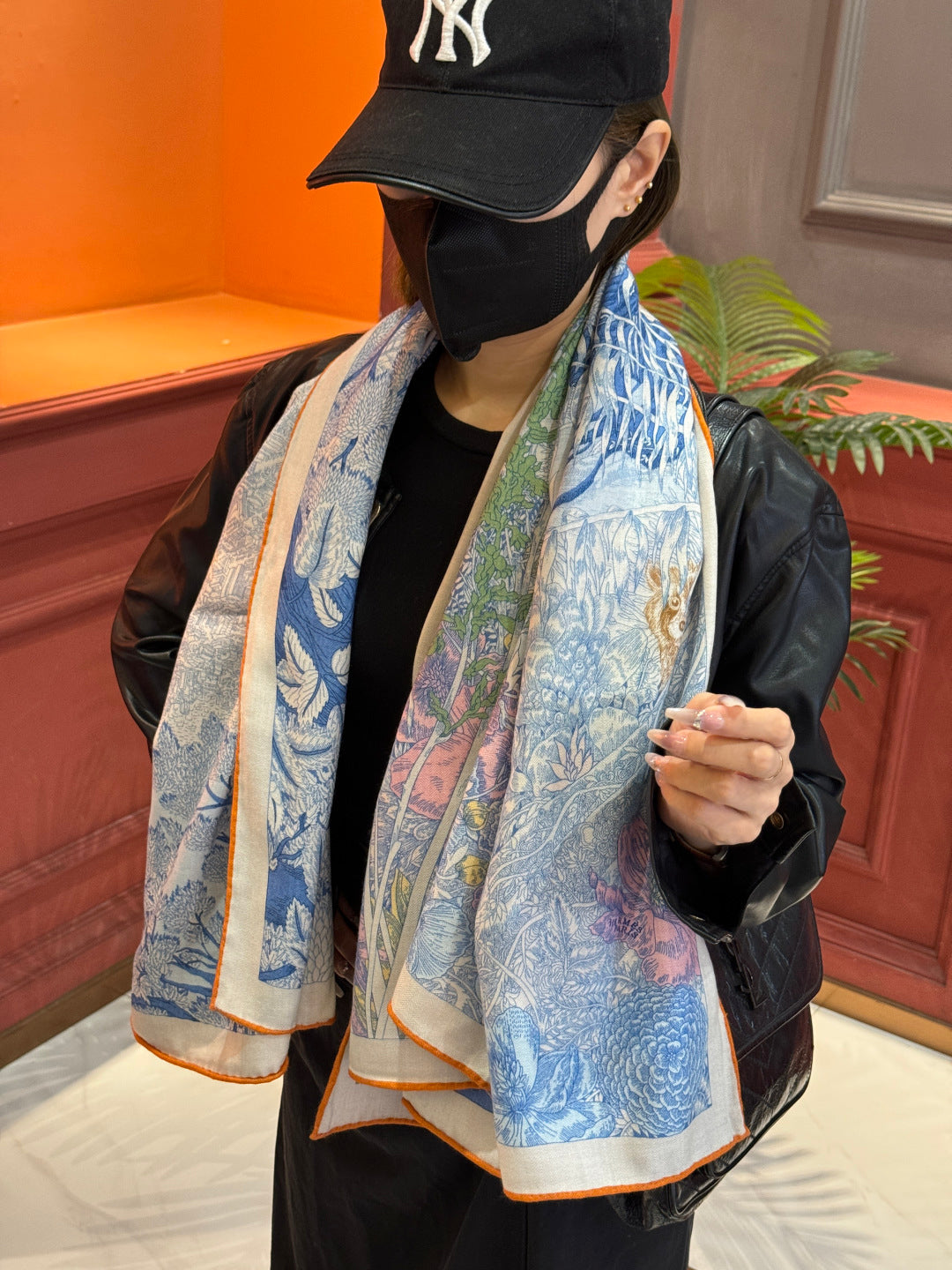 Retour a la Nature Scarf 140cm Blue Colorful Cashmere Silk