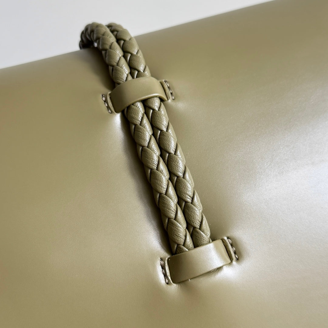 BV Liberta Crossbody Bag Buckle 30cm Olive Green Cowhide