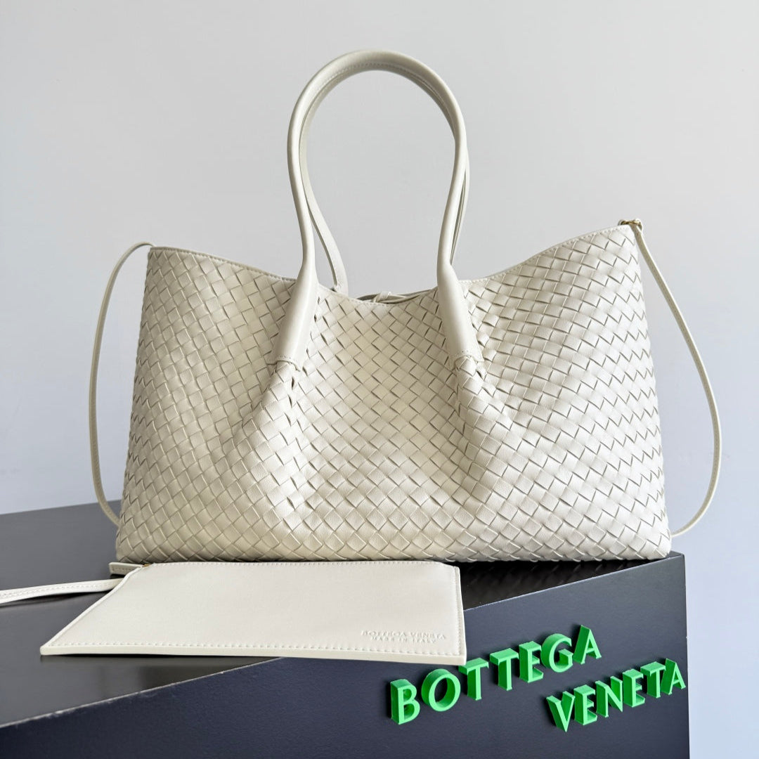 BV Pinacoteca Bag 43cm White Intrecciato Calfskin & Suede