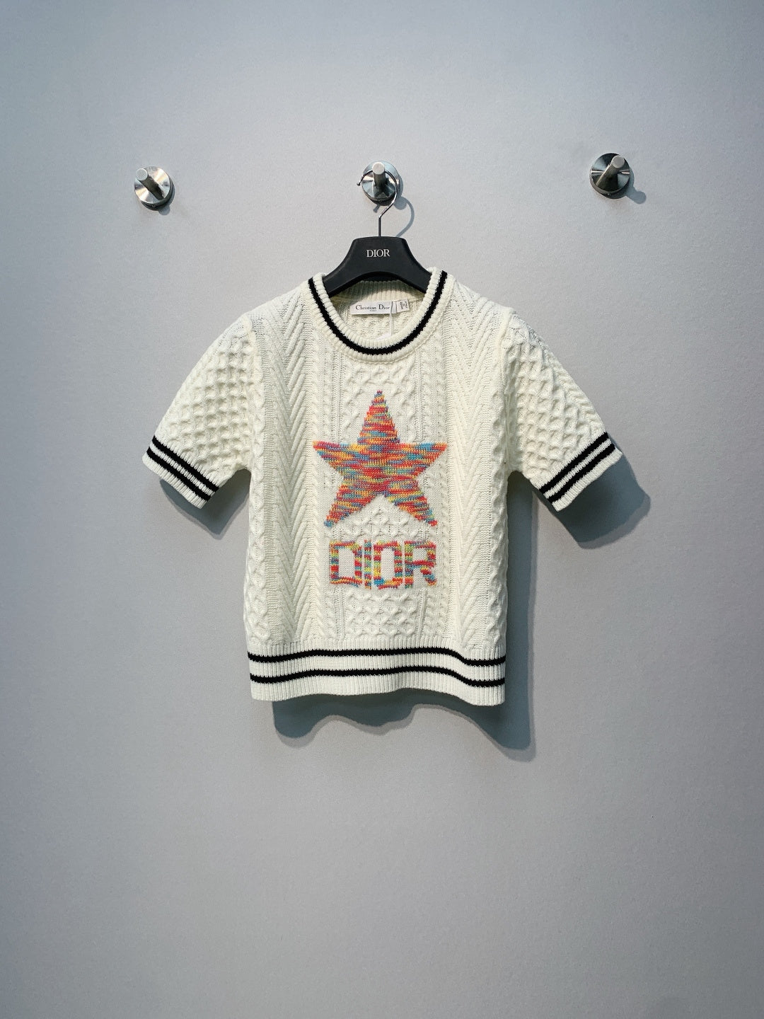 CD Short-Sleeved Sweater White Wool Knit 342102