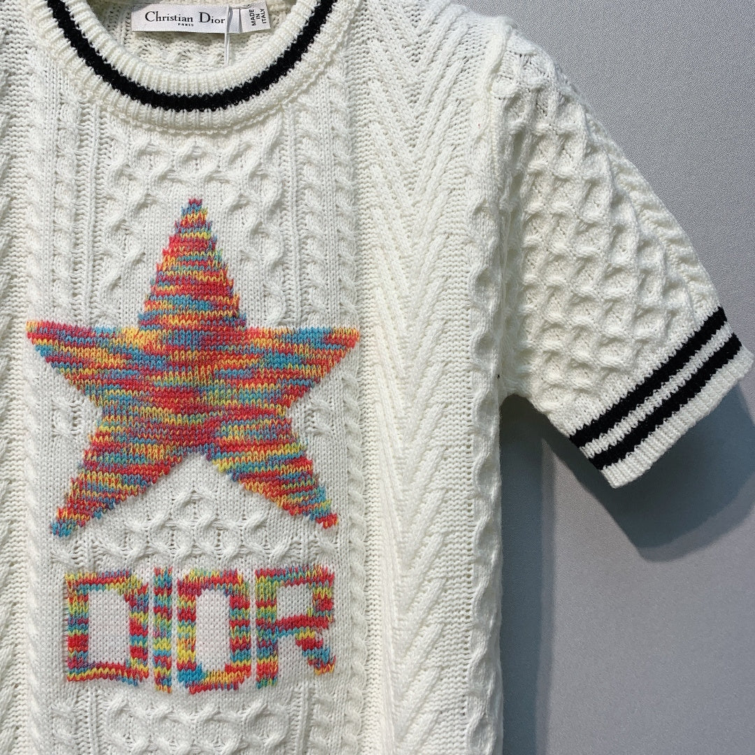 CD Short-Sleeved Sweater White Wool Knit 342102