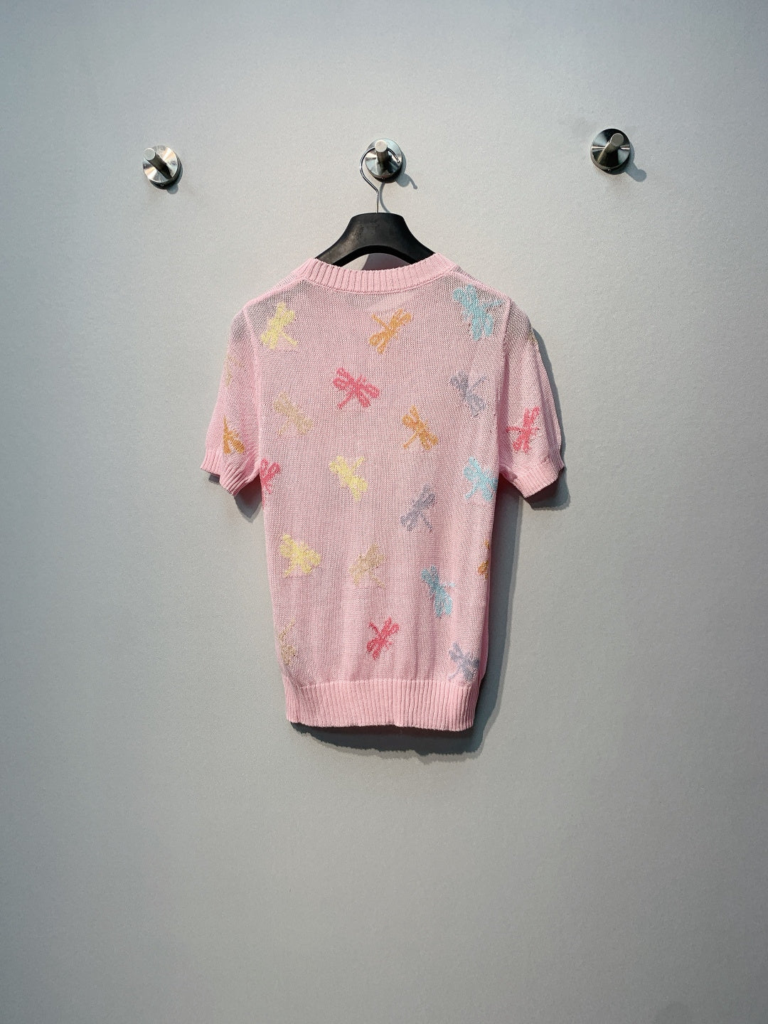 CD SS26 Dragonfly Embroidered Knit Top Light Pink Cotton 350911