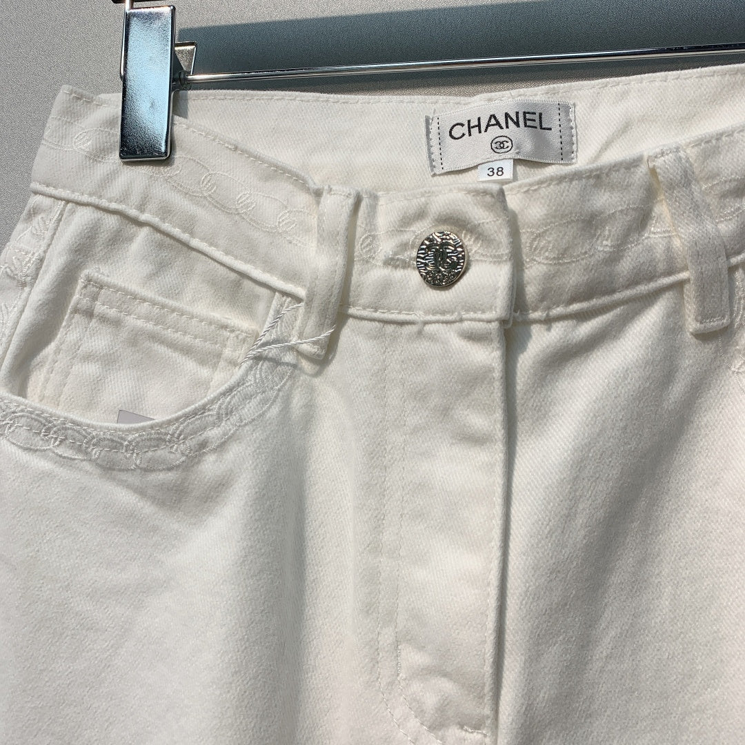 CC SS26 Wide-Leg Jeans with Logo Trim White Cotton 350940