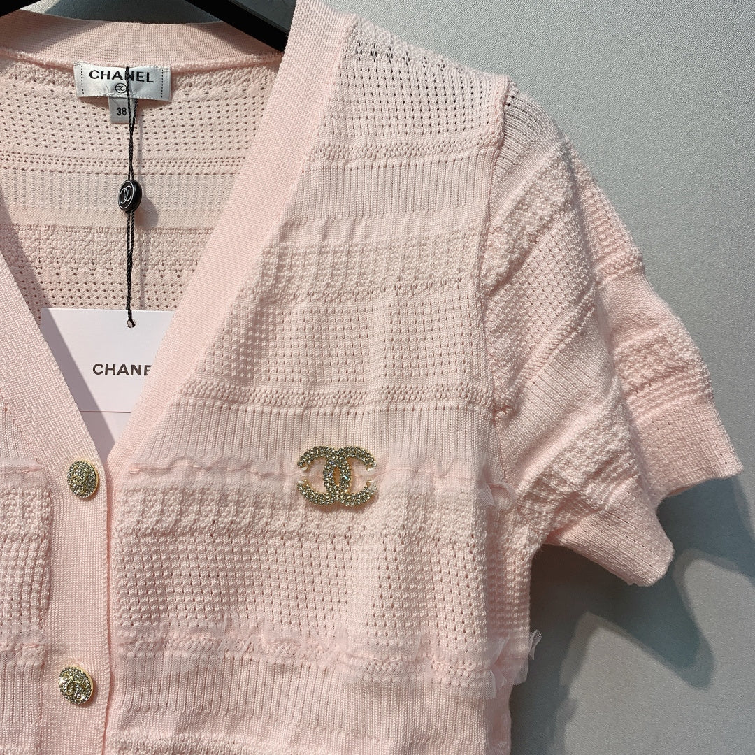 CC 26s V-Neck Short Sleeves Light Pink Wool 362601