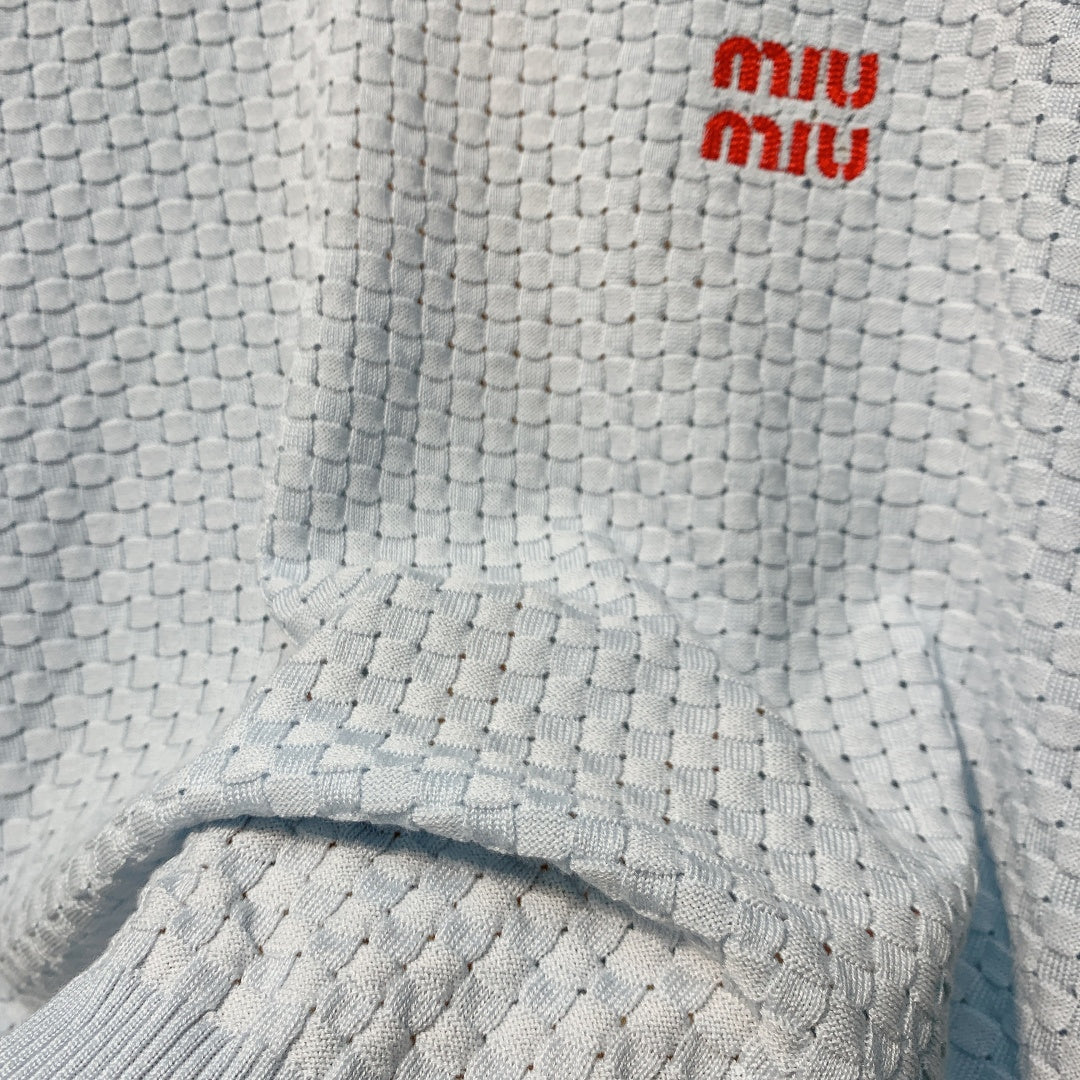Miu Miu Short-Sleeve Knitwear Light Blue Linen Acrylic Lyocell 362605