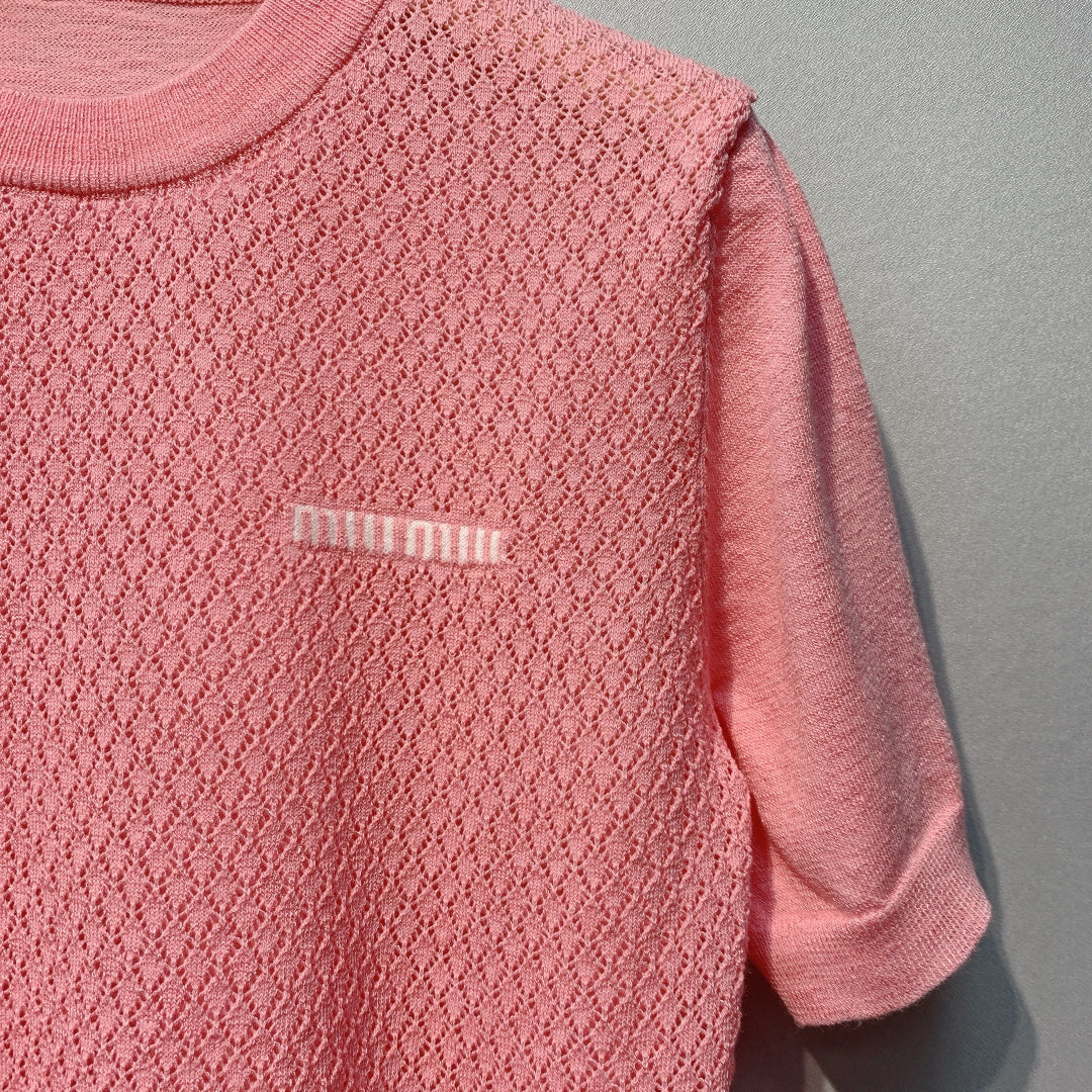 Miu Miu Knit Short-Sleeve Pink Linen Tencel 362609