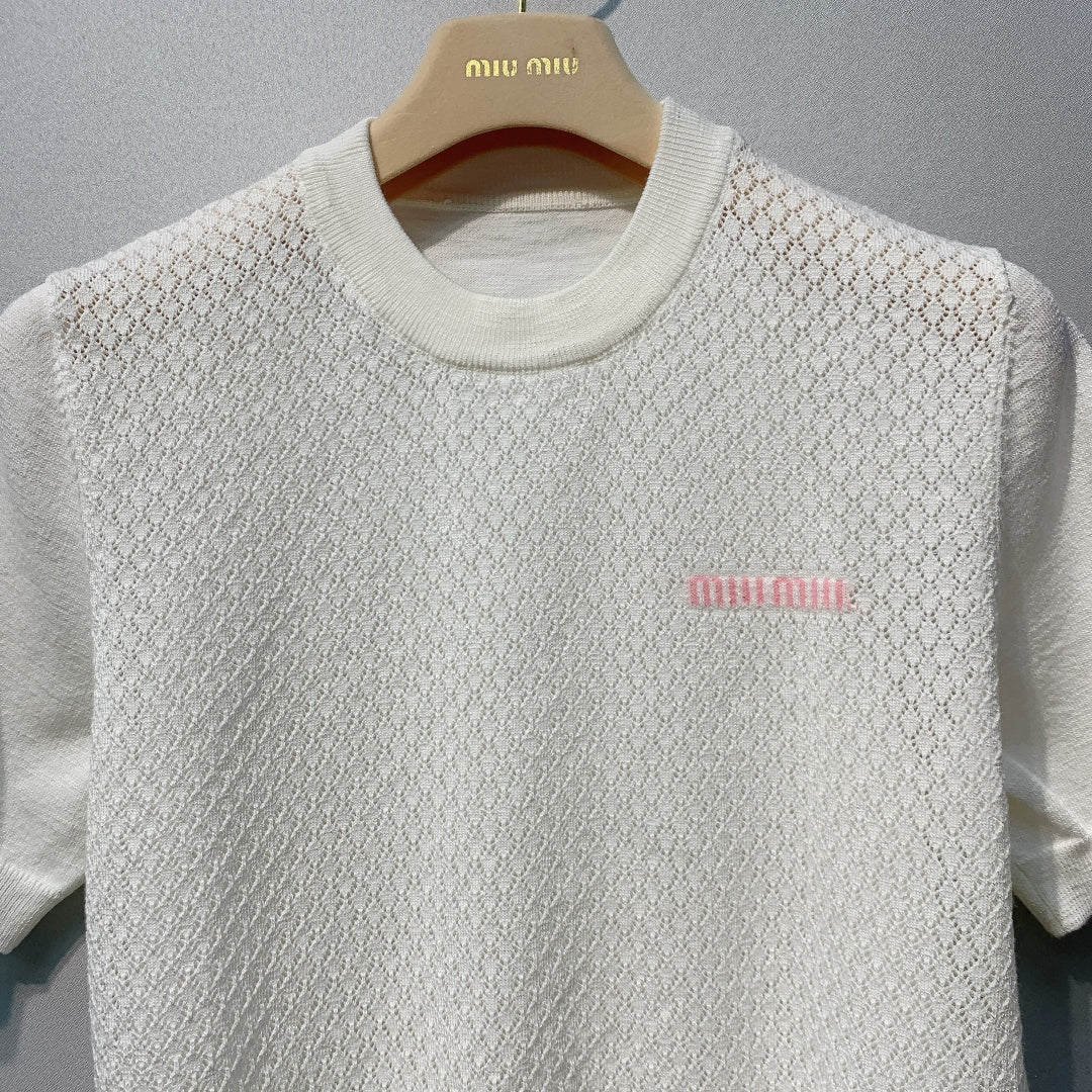 Miu Miu Knit Short-Sleeve White Linen Tencel 362610