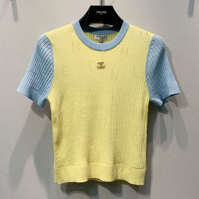 Chanel 2026 Yellow Knit Short-Sleeve T-Shirt 445138