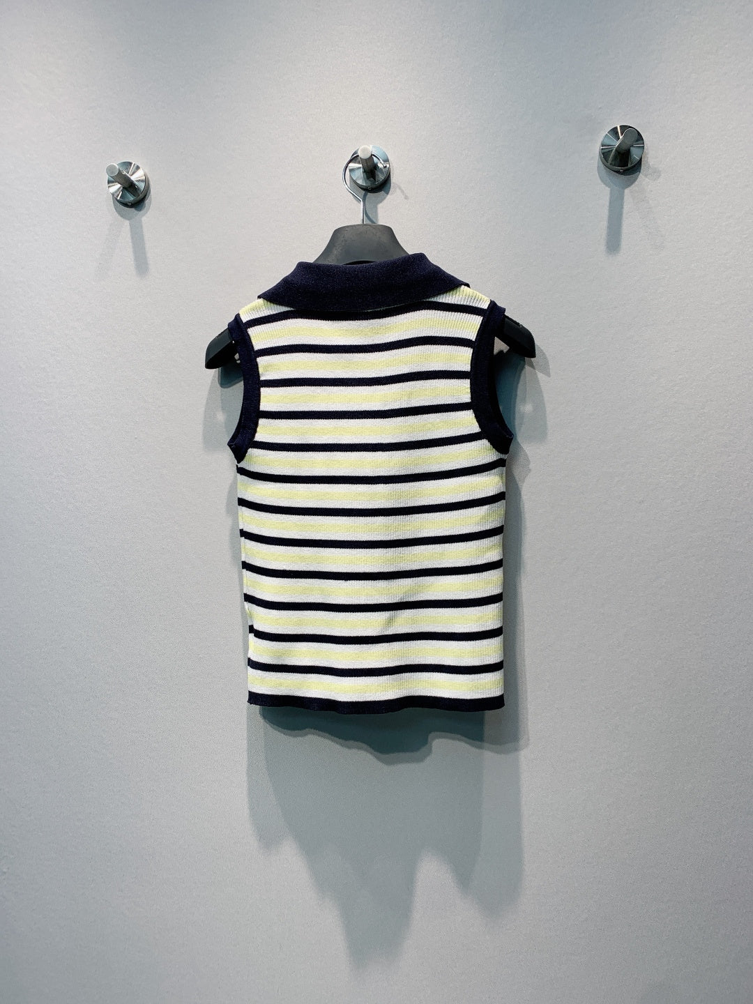 CC 26s Striped Polo Collar Vest Cream Black Knit 395914