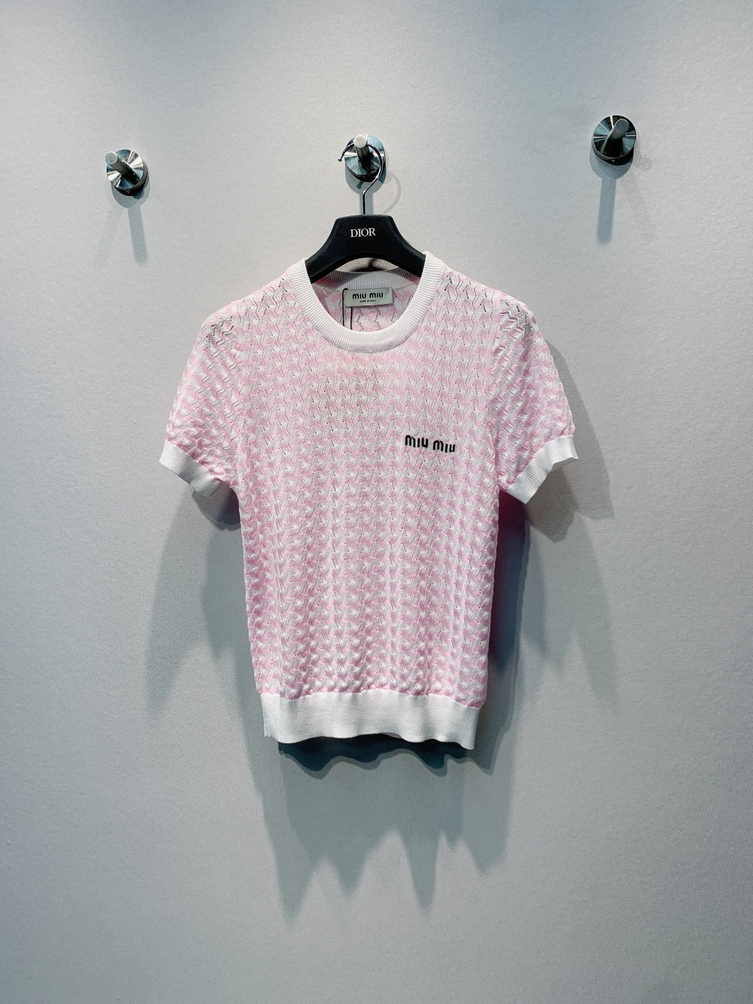 Miu 26s Short-Sleeve T-Shirt Pink White Knit 395918