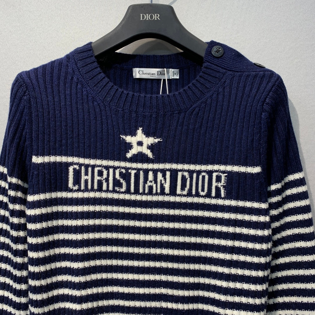 CD 26s Lucky Star Striped Knit Sweater Dark Blue White Wool 413833