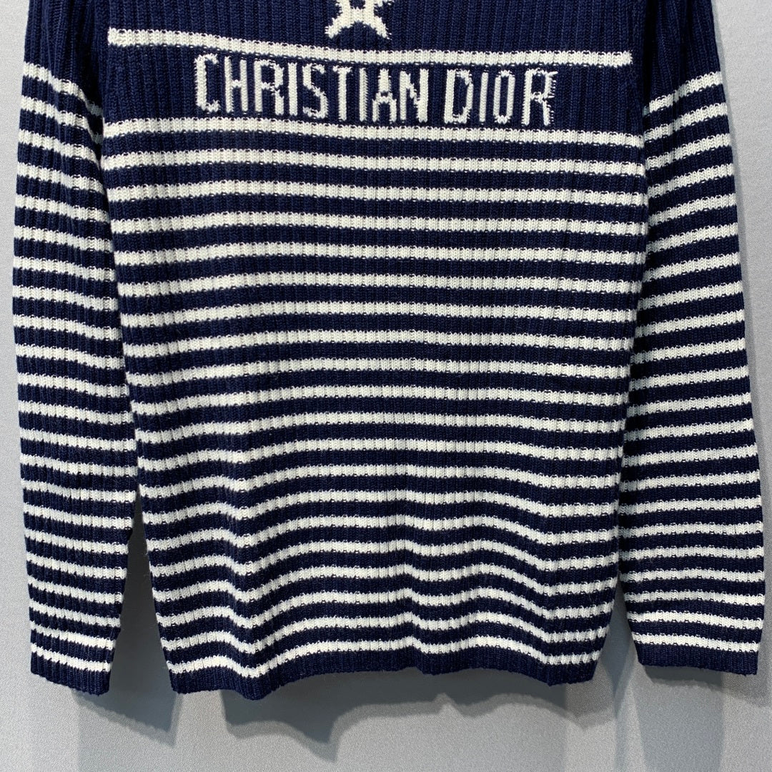 CD 26s Lucky Star Striped Knit Sweater Dark Blue White Wool 413833