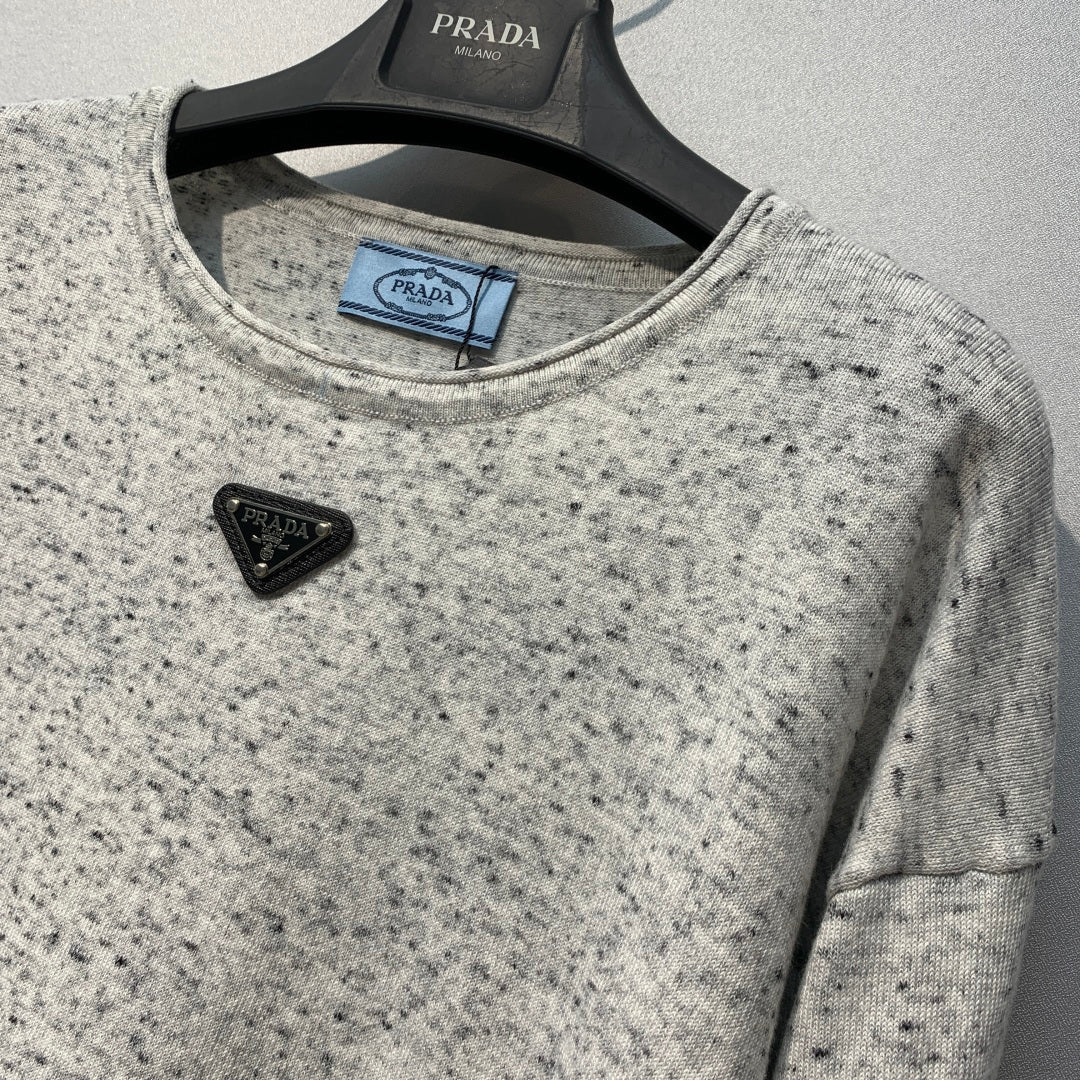 Prada Triangle Logo Knit Sweater Grey Wool 421190