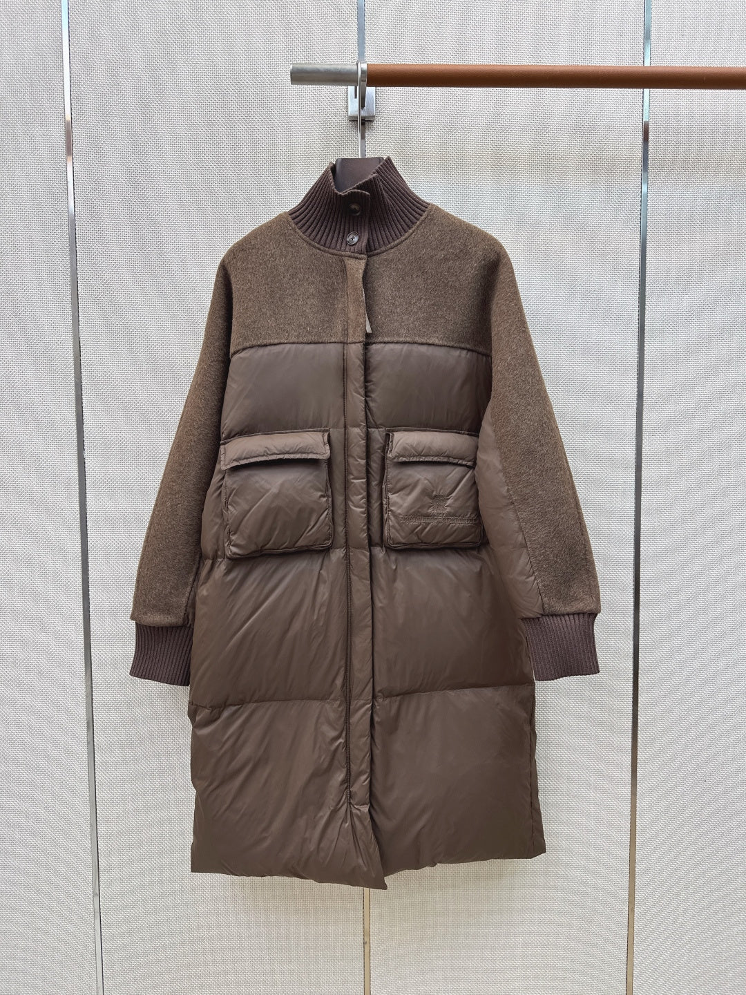 BC 26s Long Puffer Jacket Brown Down Recycled Nylon Fabric 419327