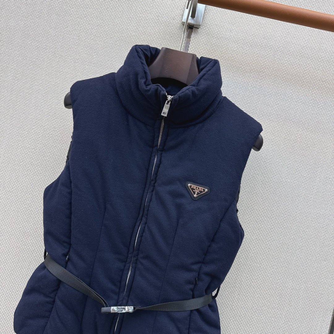 Prada 26s Loden Down Vest Navy Blue Down Filling 419337