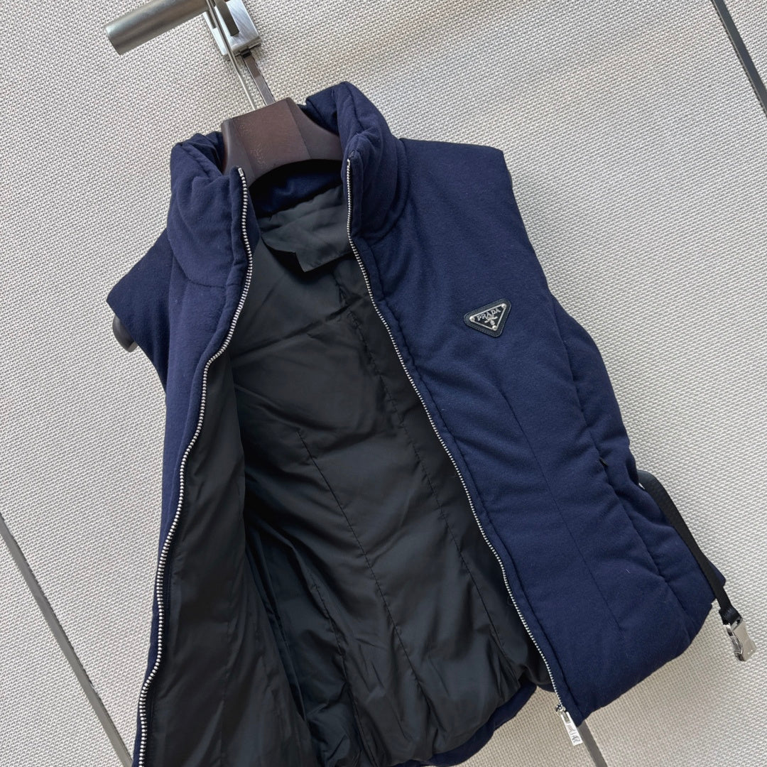 Prada 26s Loden Down Vest Navy Blue Down Filling 419337