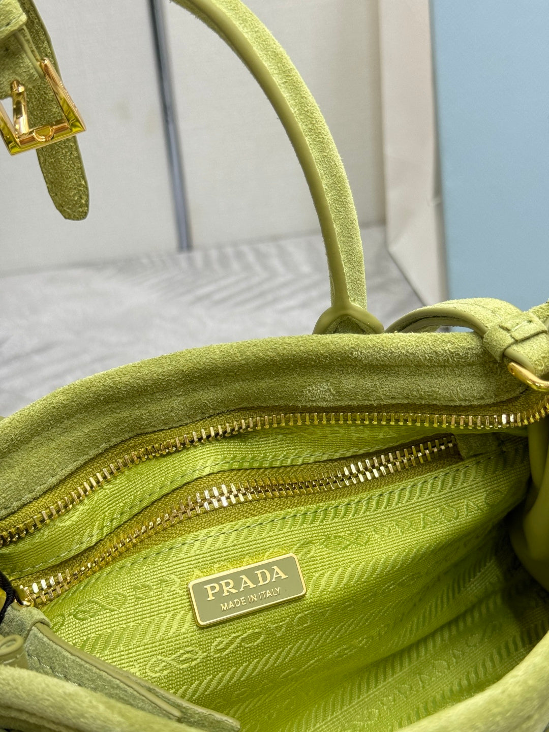 Pra Bonnie Bag 24cm Green Suede Leather 293818
