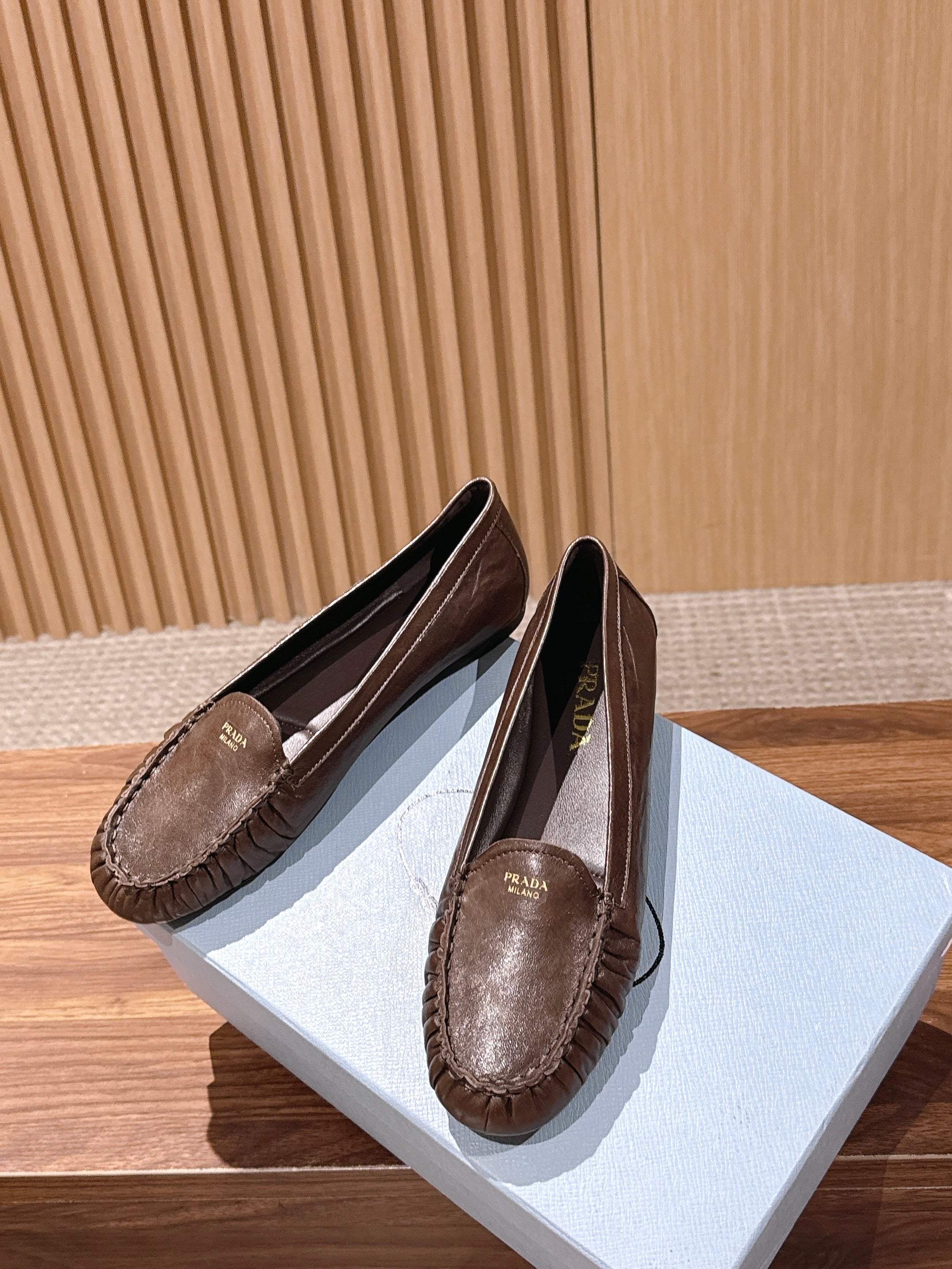 Prada 26s Loafers Taupe Sheepskin 974894