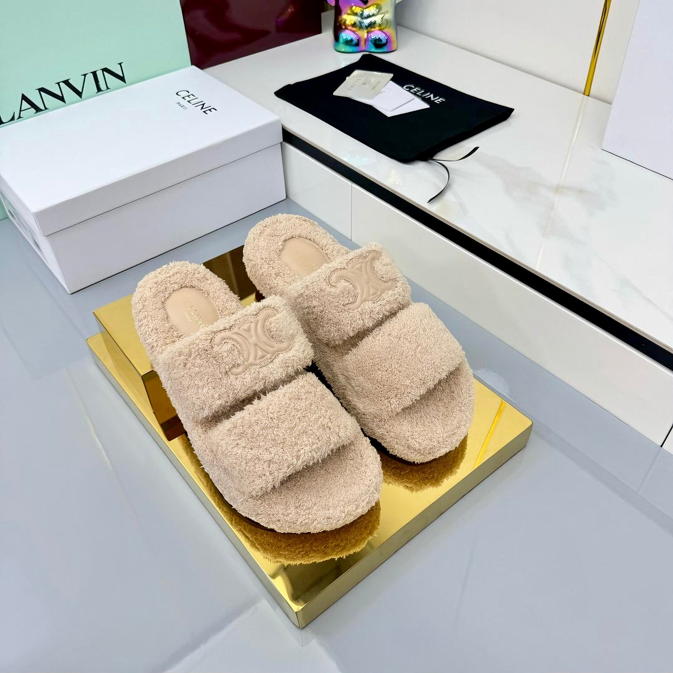 CL 25s Triomphe Slides 50mm Beige Wool & Rubber 434461